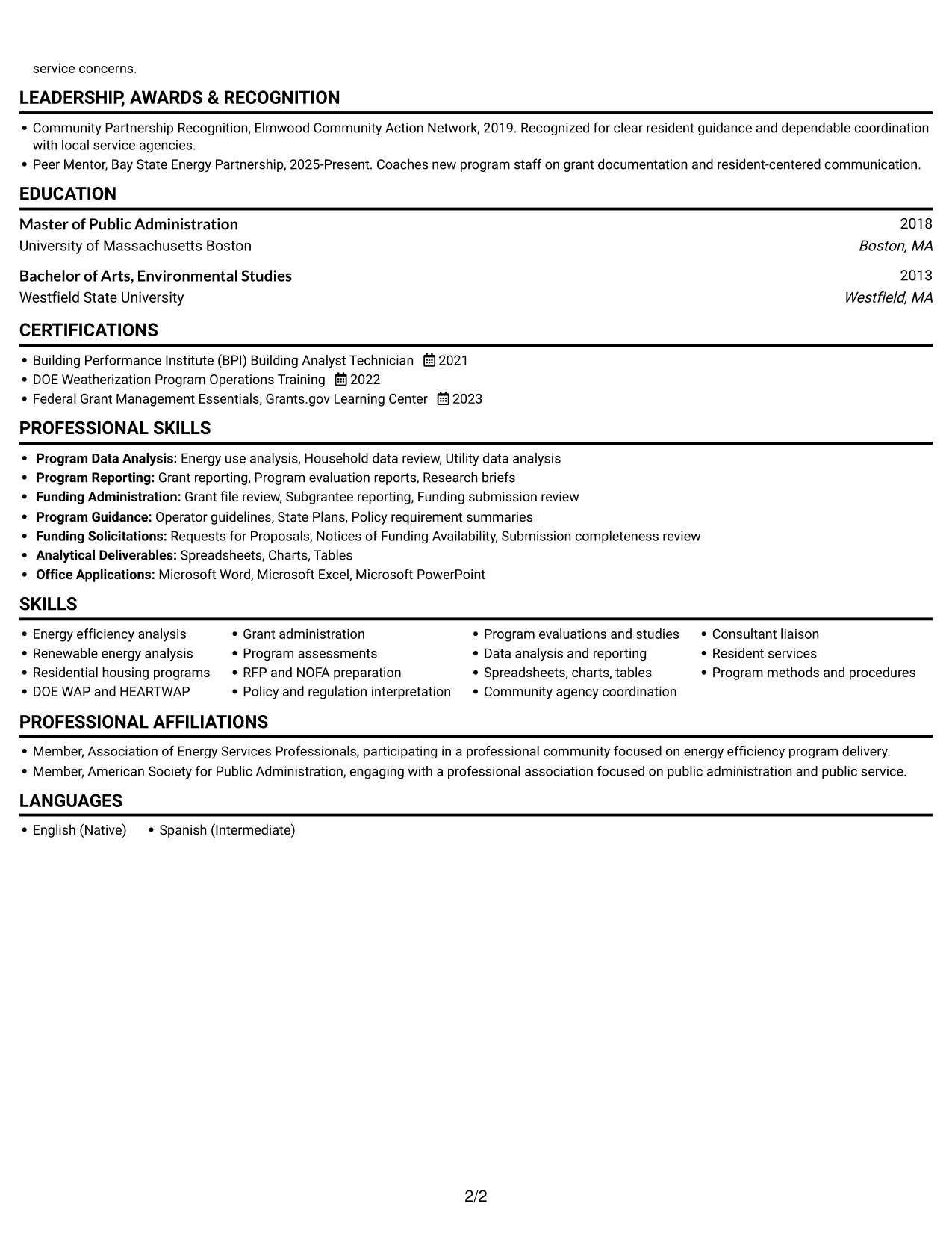 Resume example — page 2