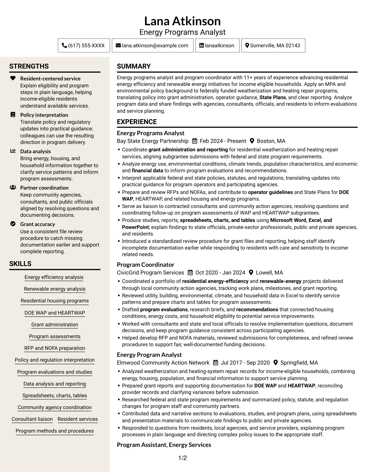 Resume example — page 1