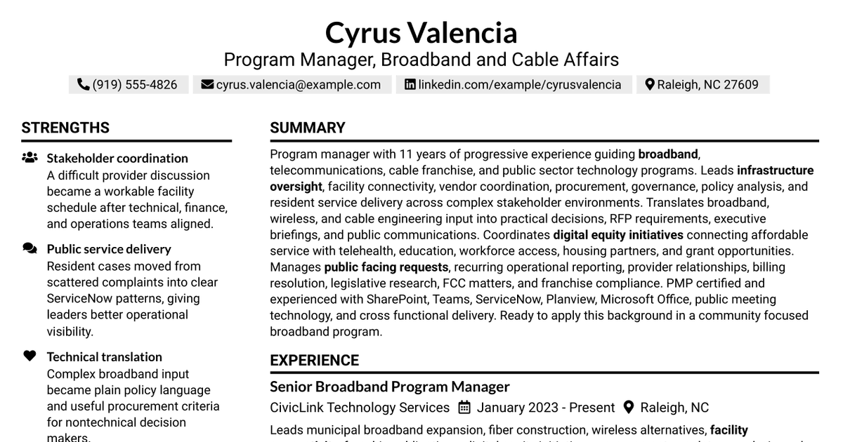 7 Program Manager - Broadband and Cable Affairs Resume Templates with Example