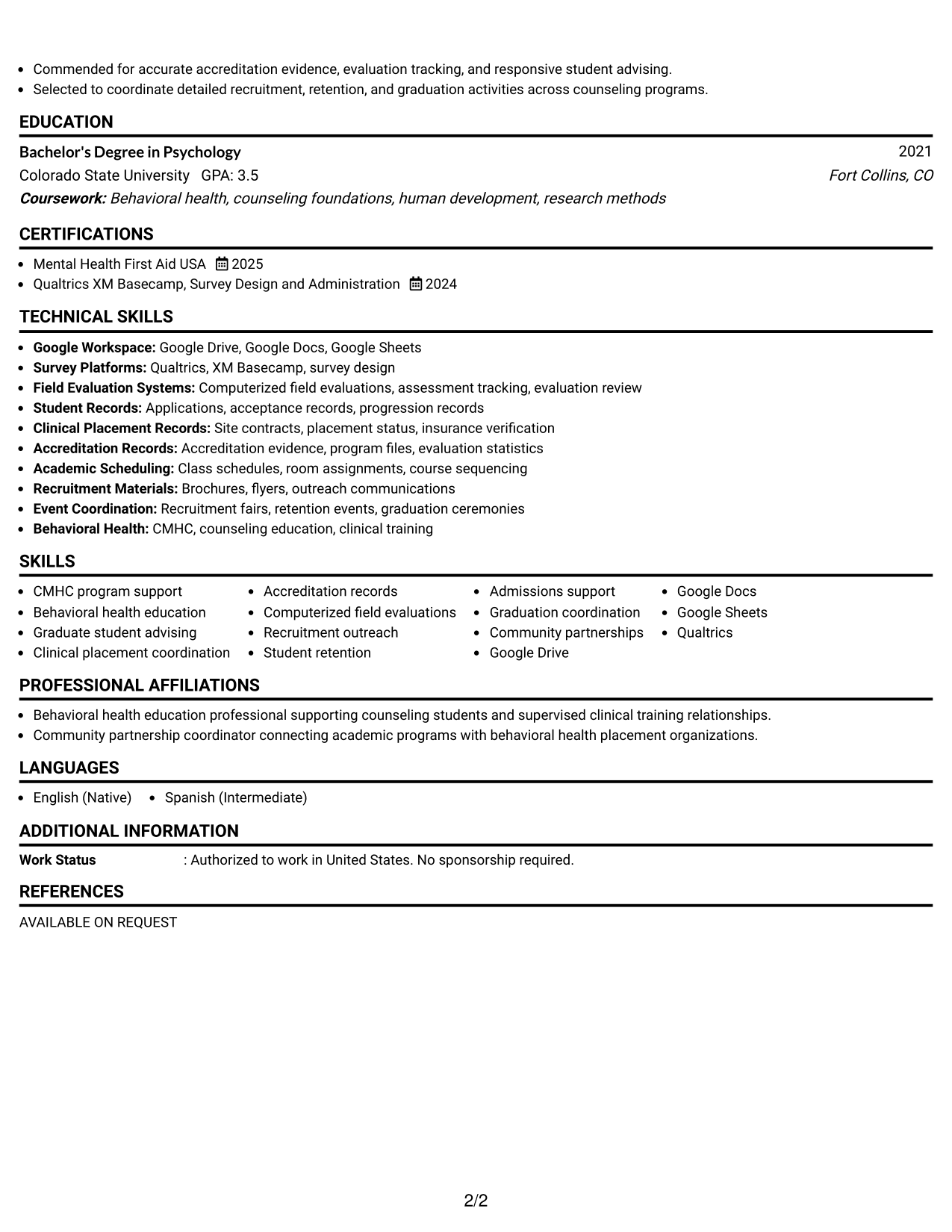 Resume Example Page 2