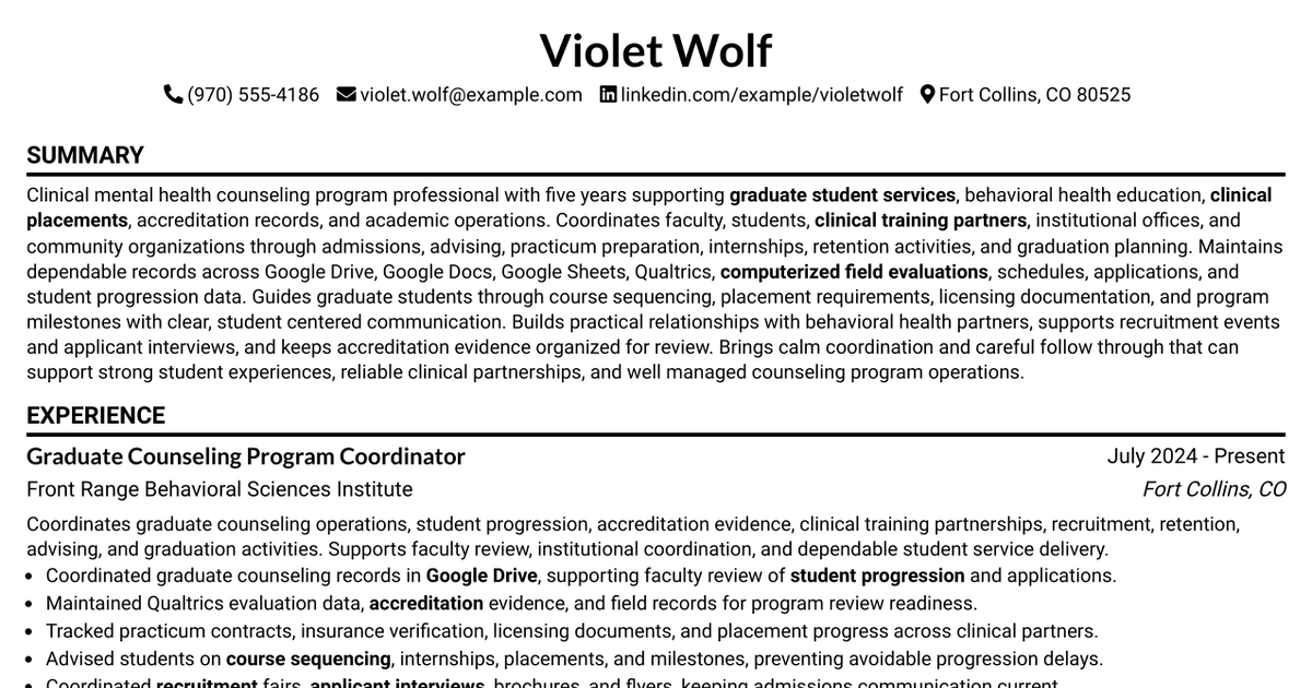 7 Program Manager - Clinical Mental Health Counseling Resume Templates with Example