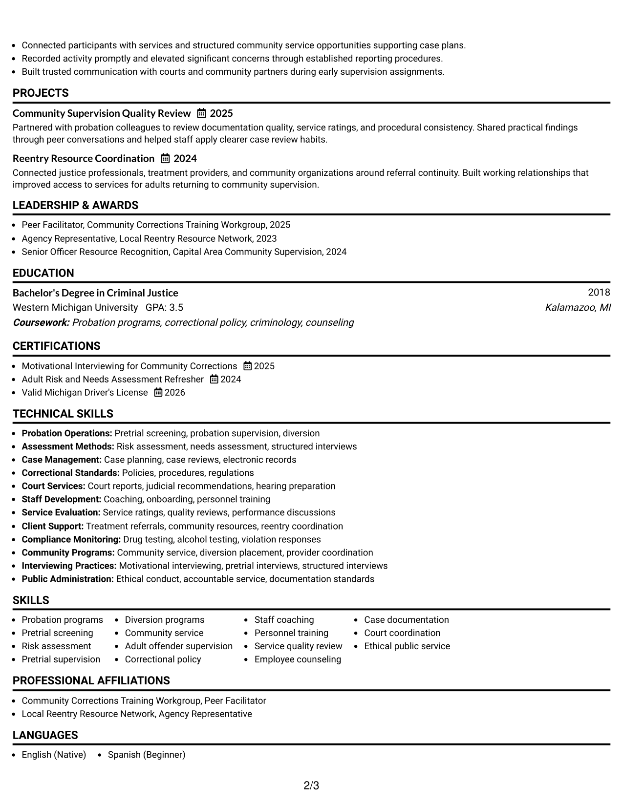 Resume Example Page 2