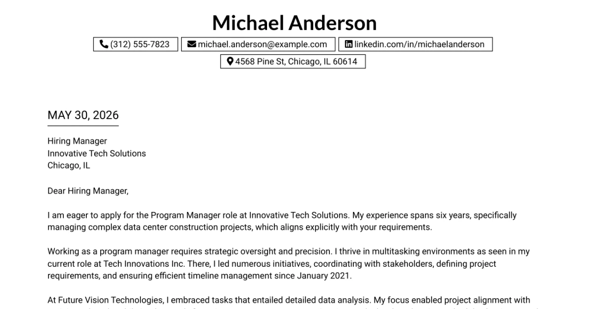 30+ Program Manager Cover Letter Templates with Example 2026