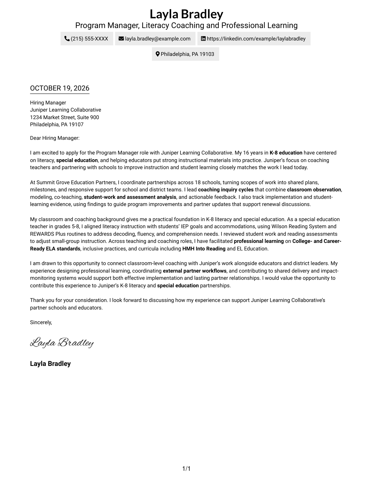 Cover letter example — page 1