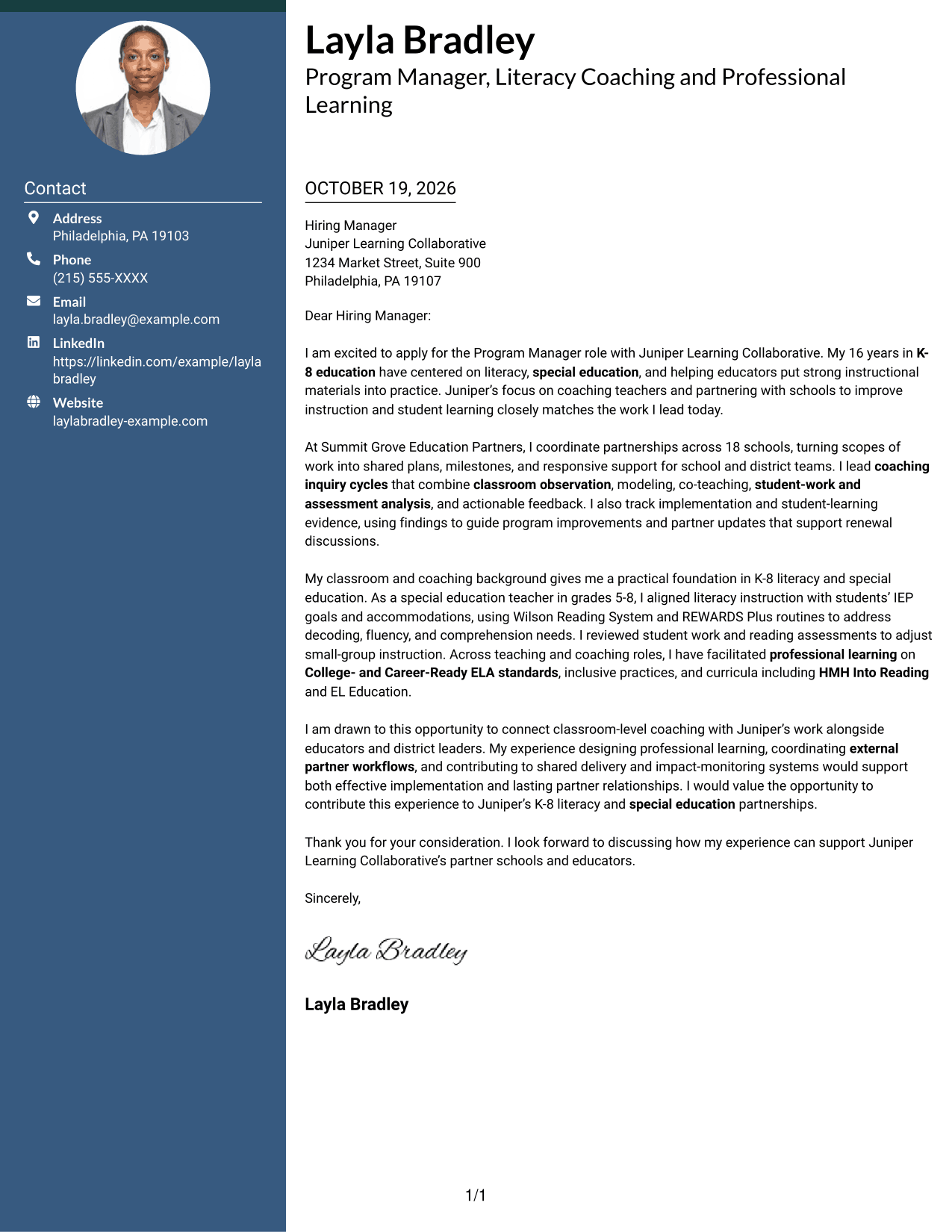 Cover letter example — page 1