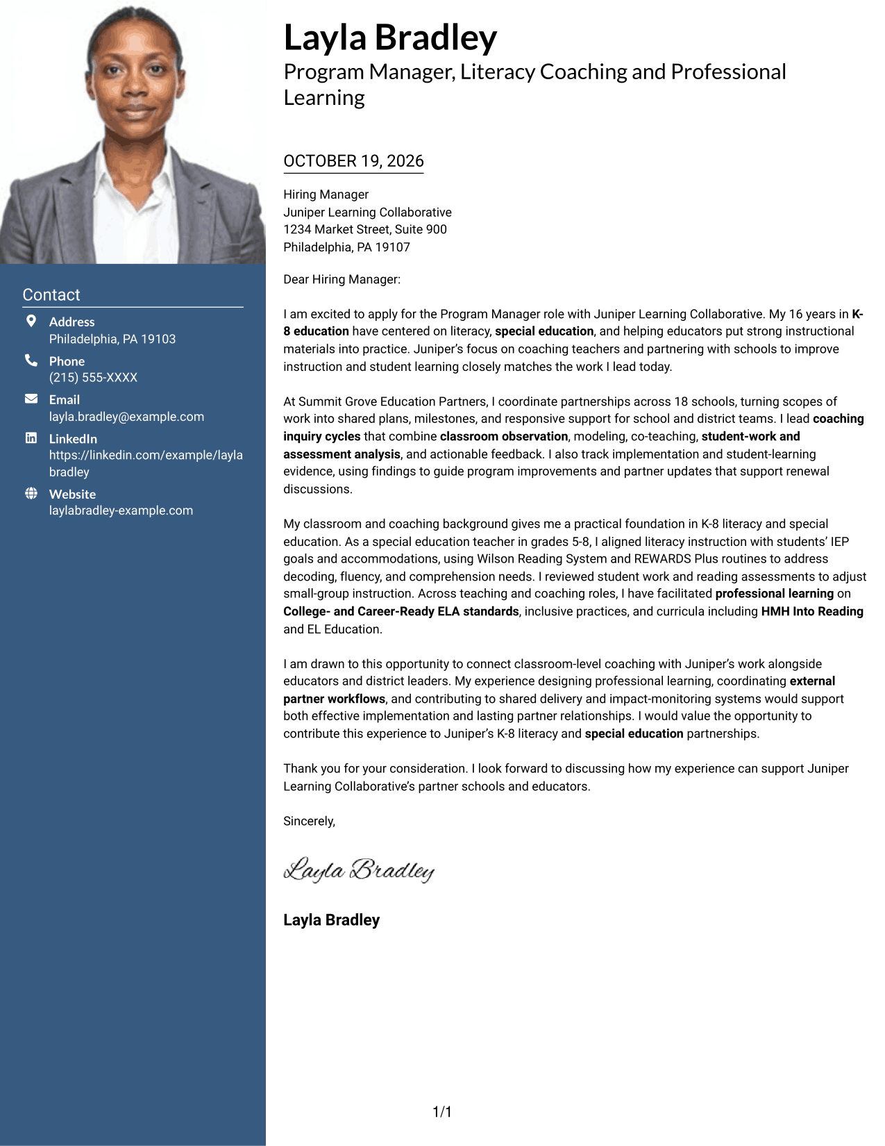 Cover letter example — page 1
