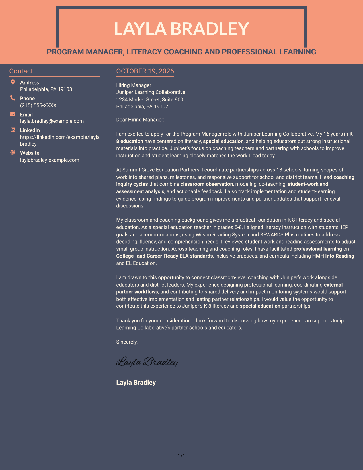 Cover letter example — page 1