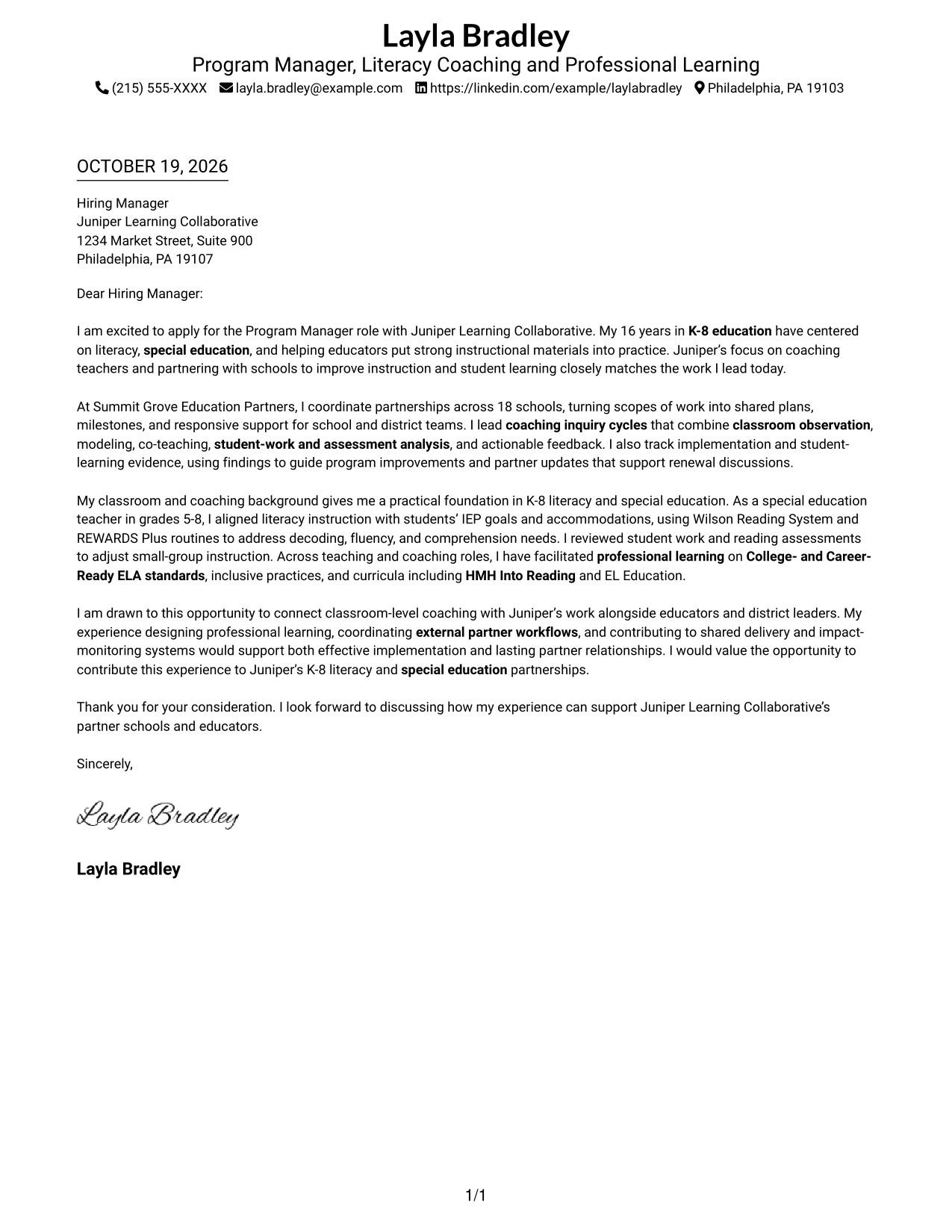 Cover letter example — page 1