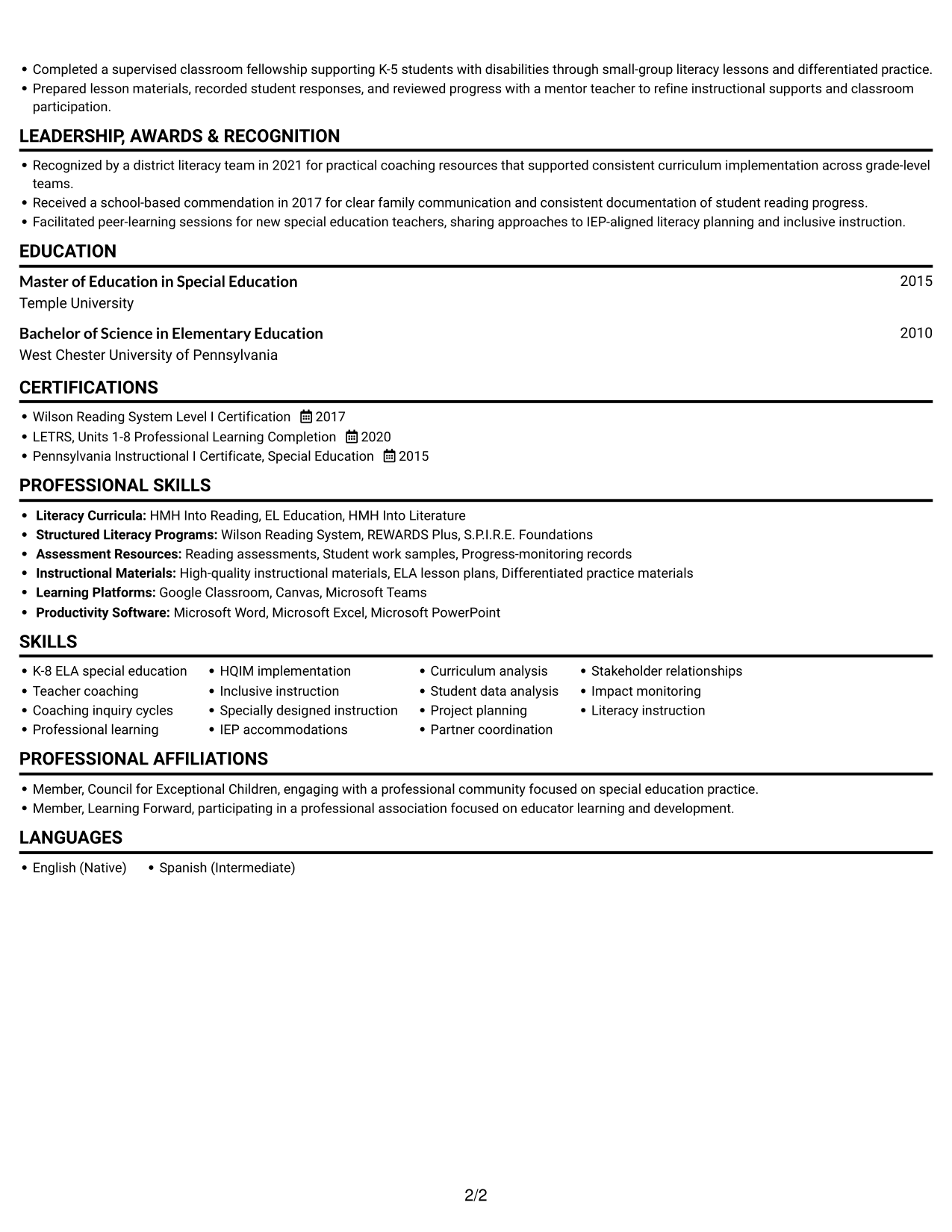 Resume example — page 2
