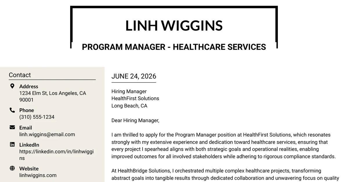 30+ Program Manager - Healthcare Services Cover Letter Templates with Example 2026