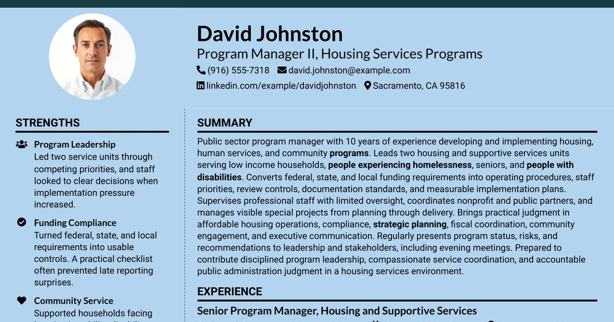 33 Program Manager II - Housing Services Programs Resume Templates with Example 2026 (ATS-Optimized)