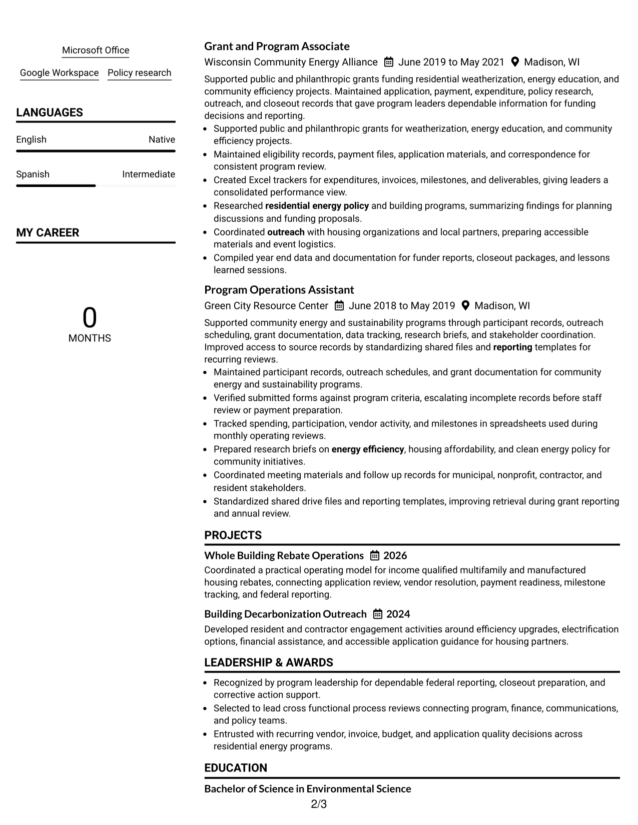 Resume Example Page 2