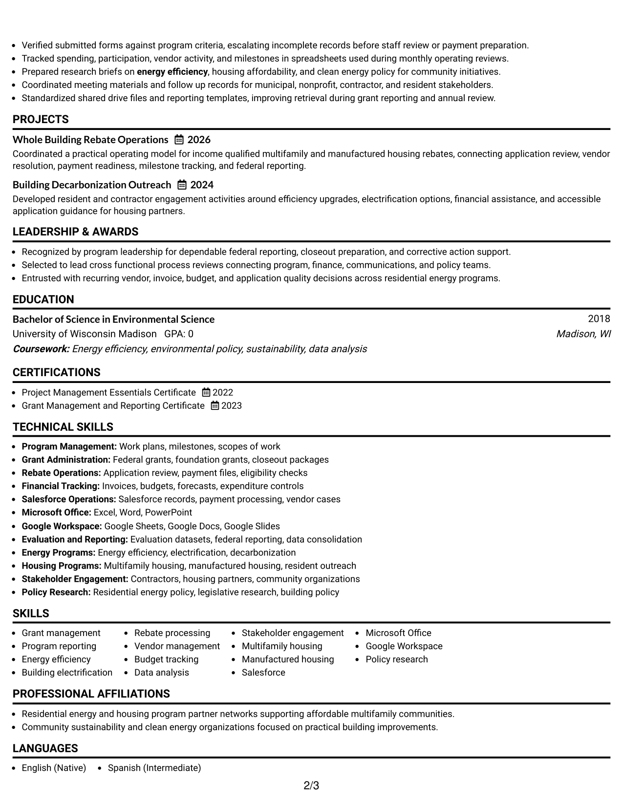 Resume Example Page 2