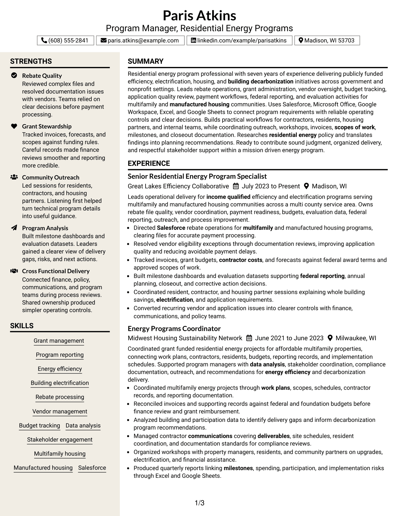 Resume Example Page 1