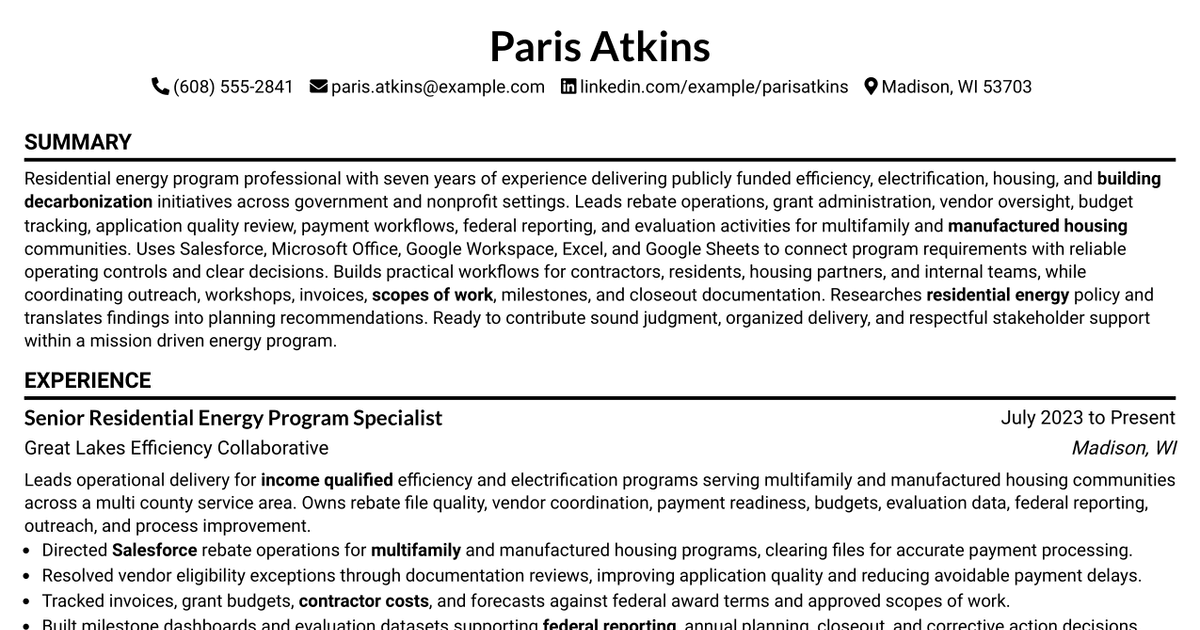 7 Program Manager - Residential Energy Programs Resume Templates with Example