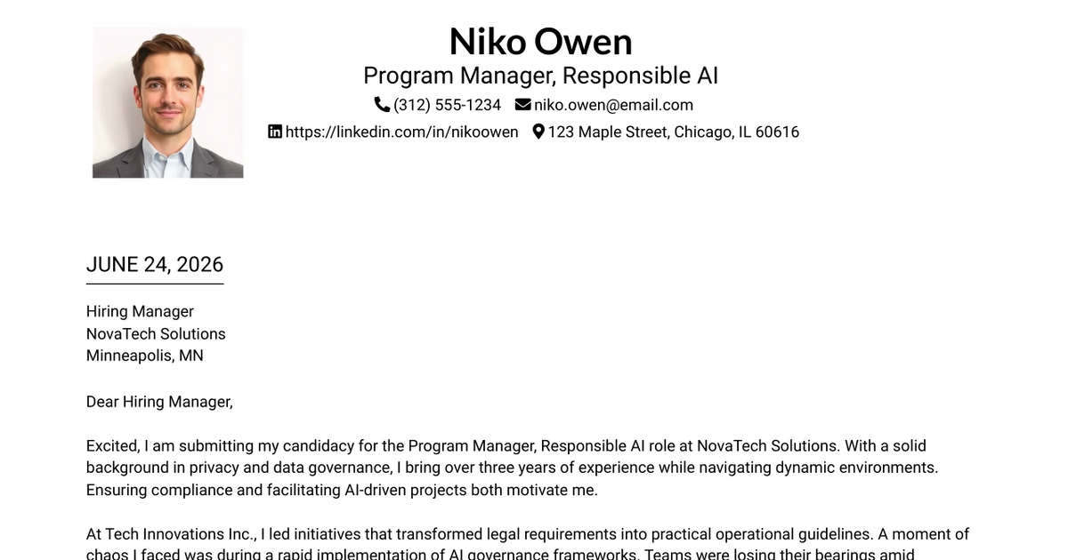 30+ Program Manager, Responsible AI Cover Letter Templates with Example 2026