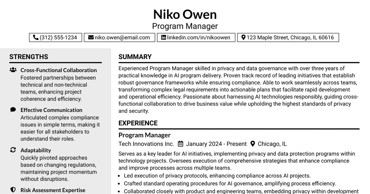 33 Program Manager, Responsible AI Resume Templates with Example 2026 (ATS-Optimized)