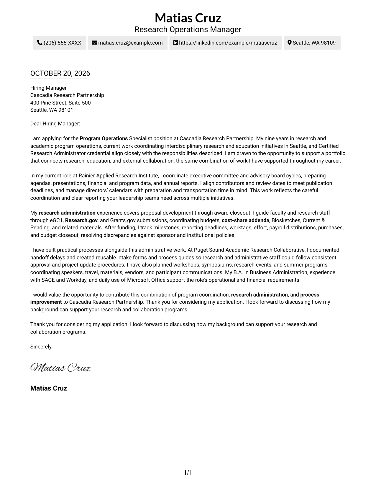 Cover letter example — page 1
