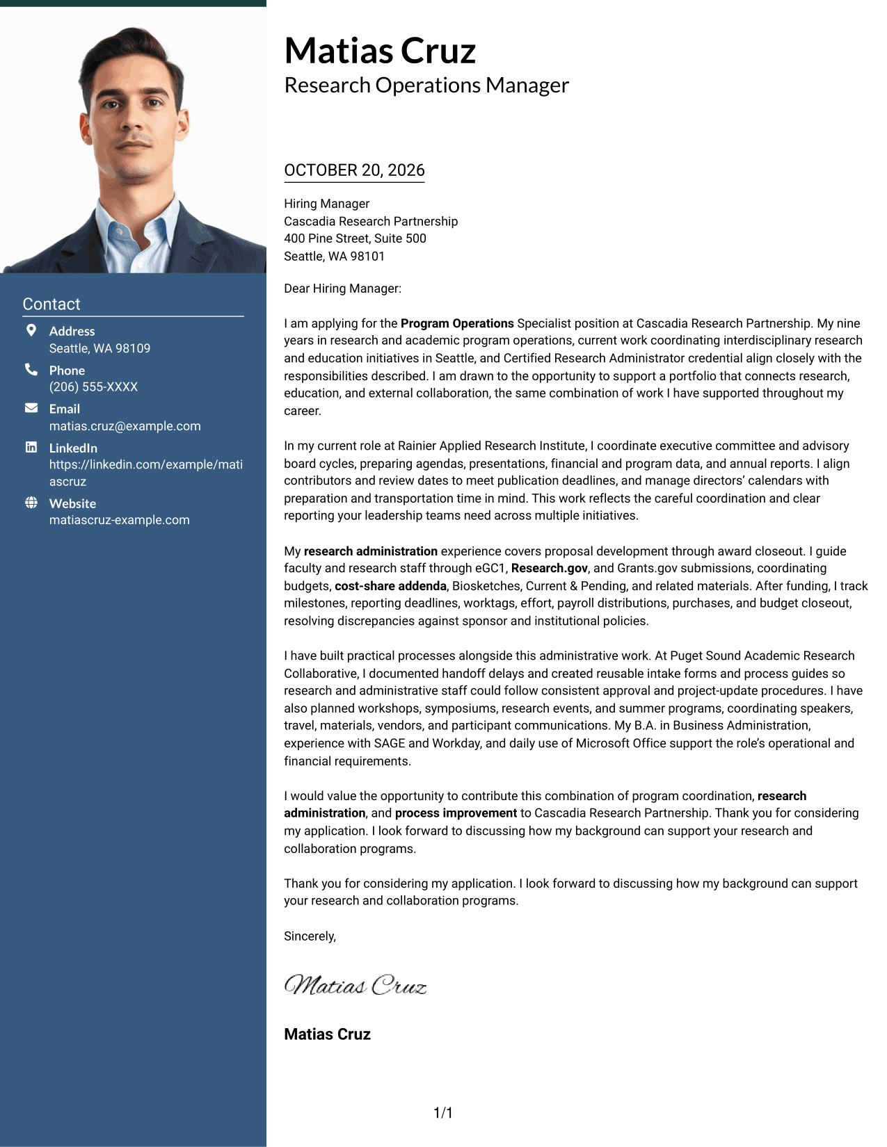 Cover letter example — page 1