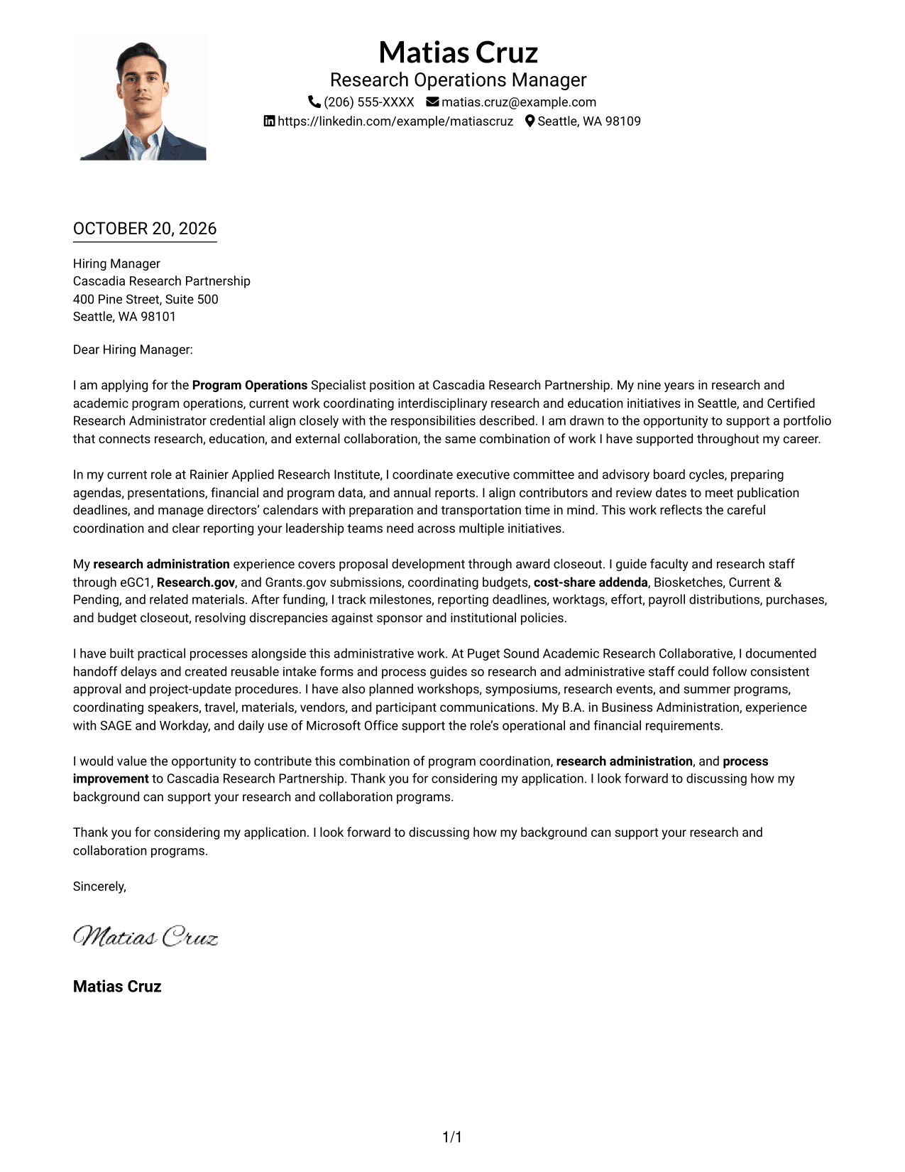 Cover letter example — page 1