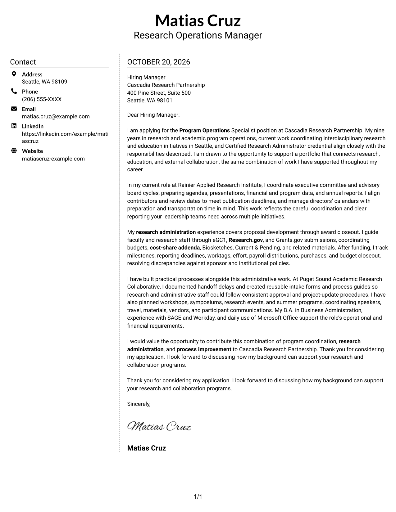 Cover letter example — page 1