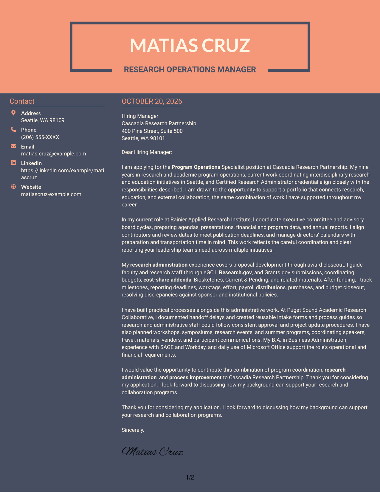 Cover letter example — page 1
