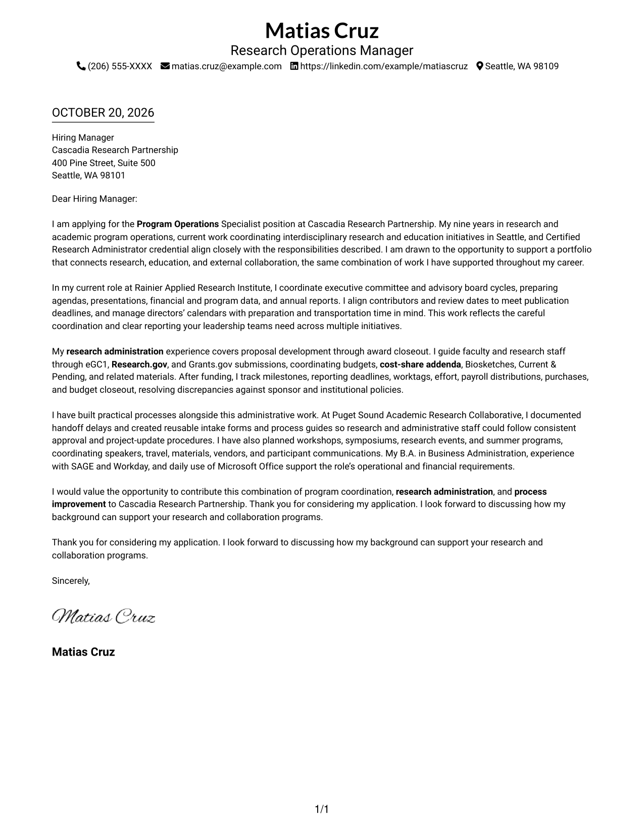 Cover letter example — page 1