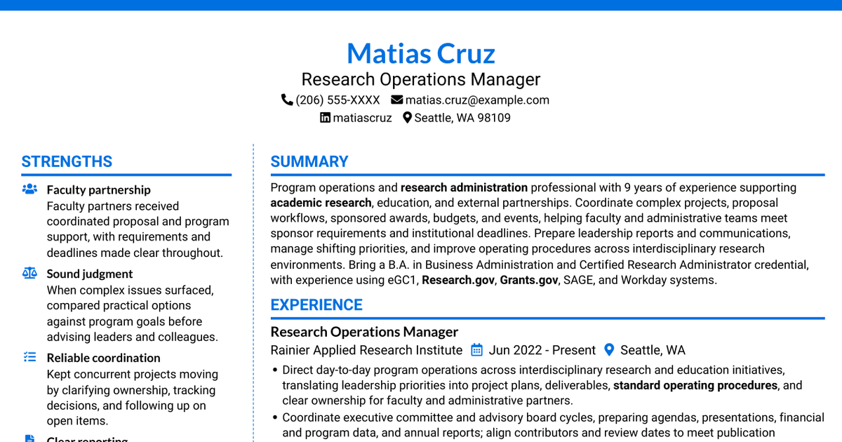 7 Program Operations Specialist - Research Administration Resume Templates with Example