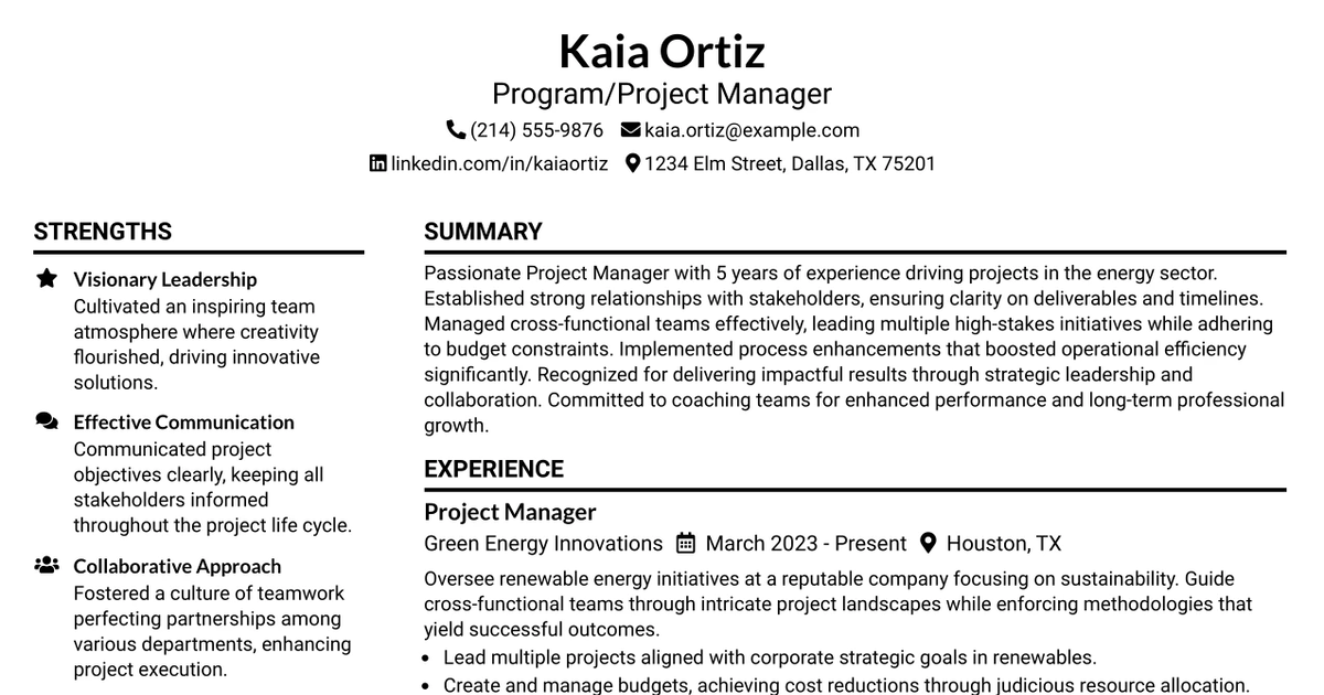 33 Program/Project Manager Resume Templates with Example 2026 (ATS-Optimized)