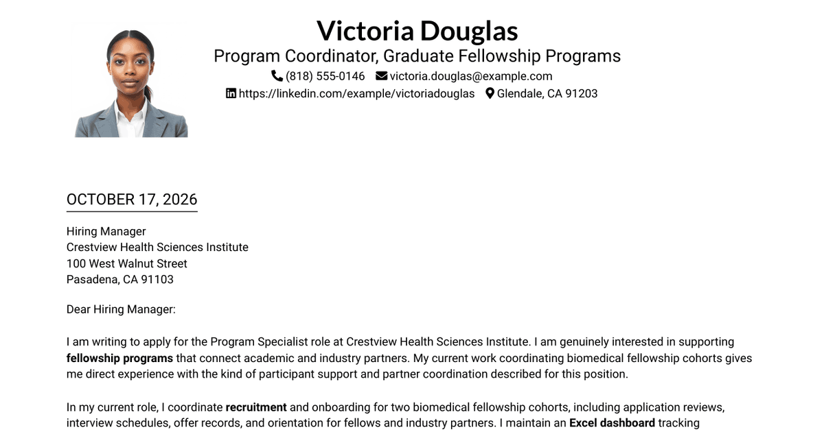 7 Program Specialist - Fellowship Program Administration Cover Letter Templates with Example