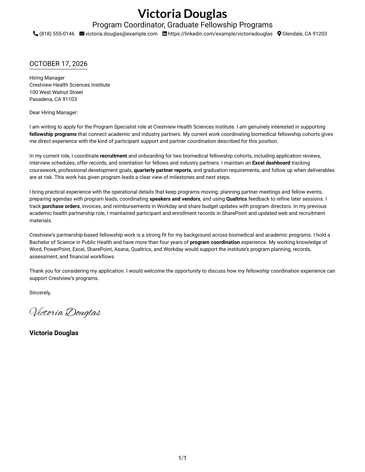 Cover letter example — page 1