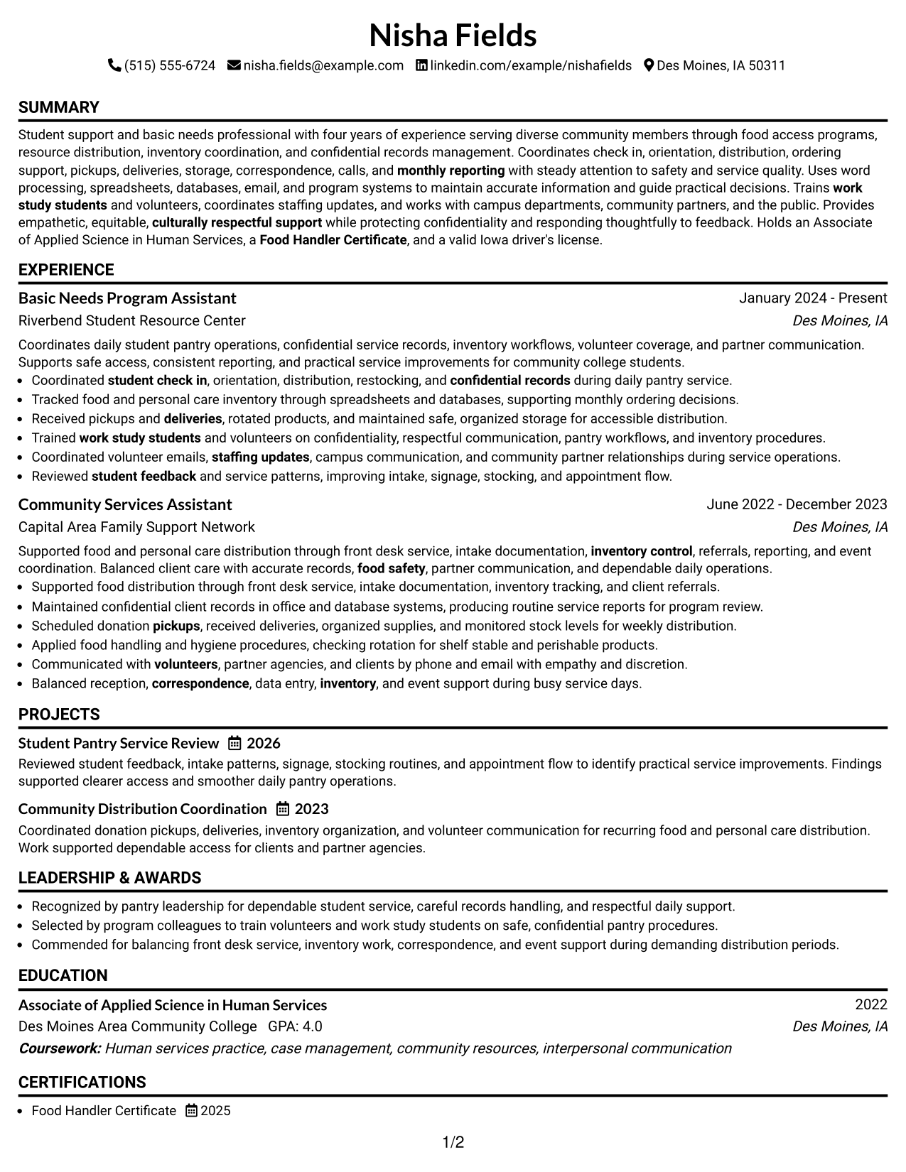 Resume Example Page 1