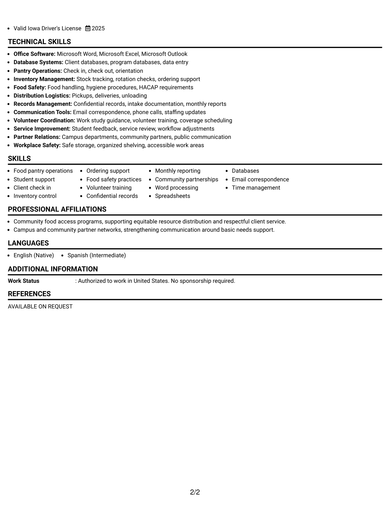 Resume Example Page 2