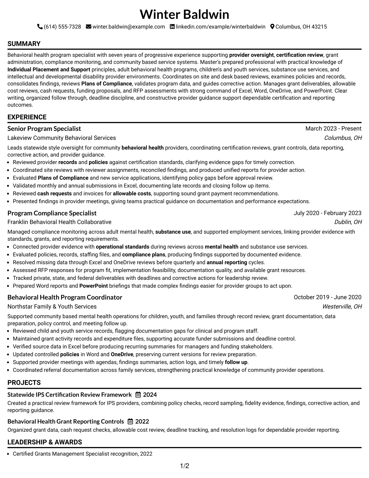 Resume Example Page 1