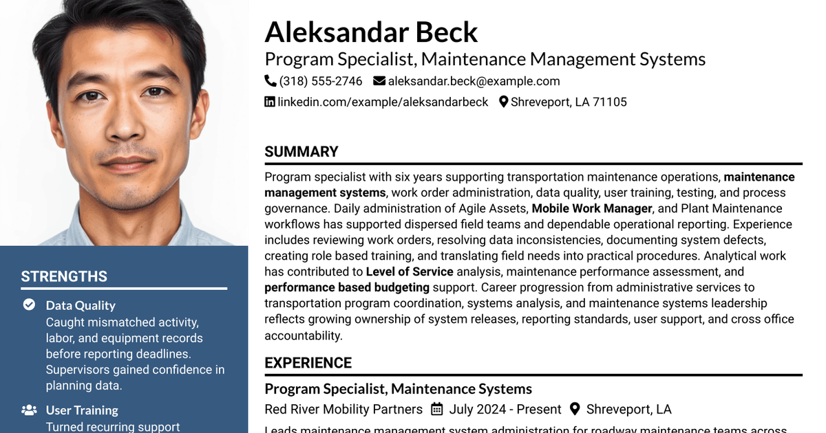 7 Program Specialist - Maintenance Management Systems Resume Templates with Example