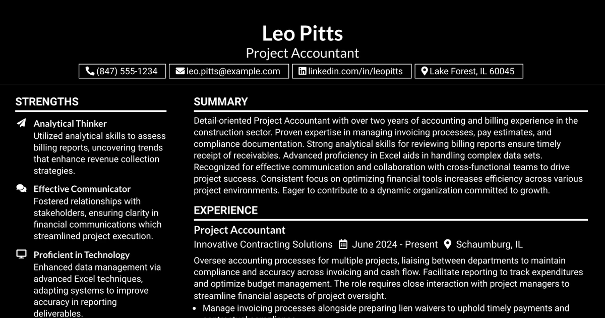 33 Project Accountant Resume Templates with Example 2026 (ATS-Optimized)