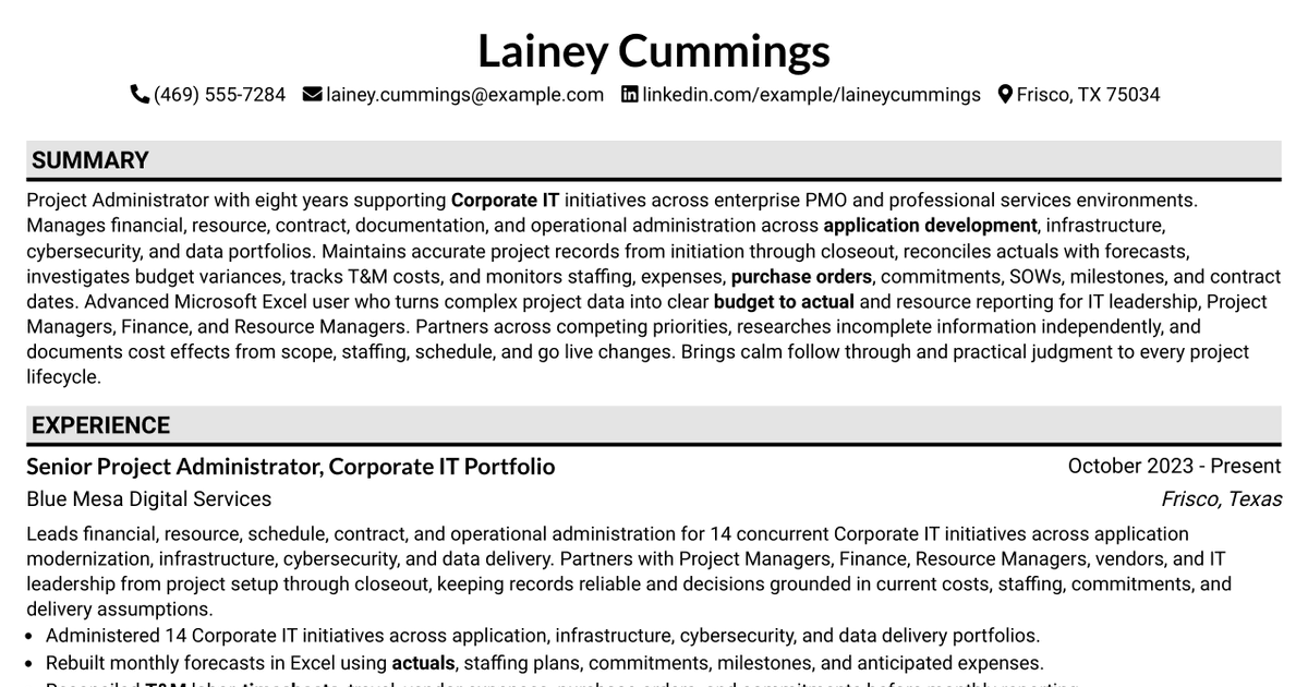 7 Project Administrator Resume Templates with Example