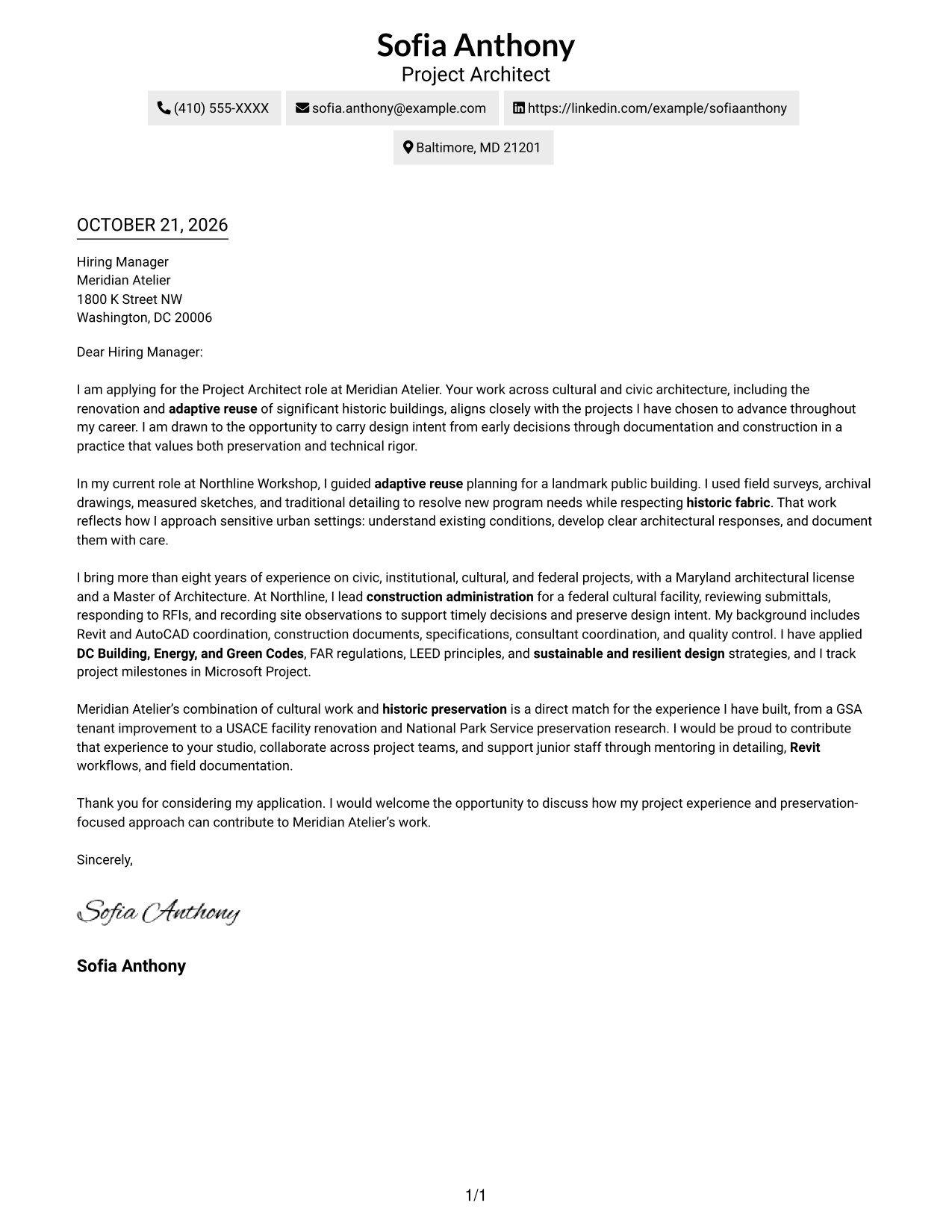 Cover letter example — page 1