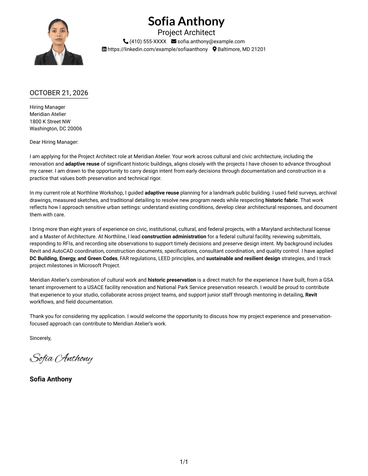 Cover letter example — page 1