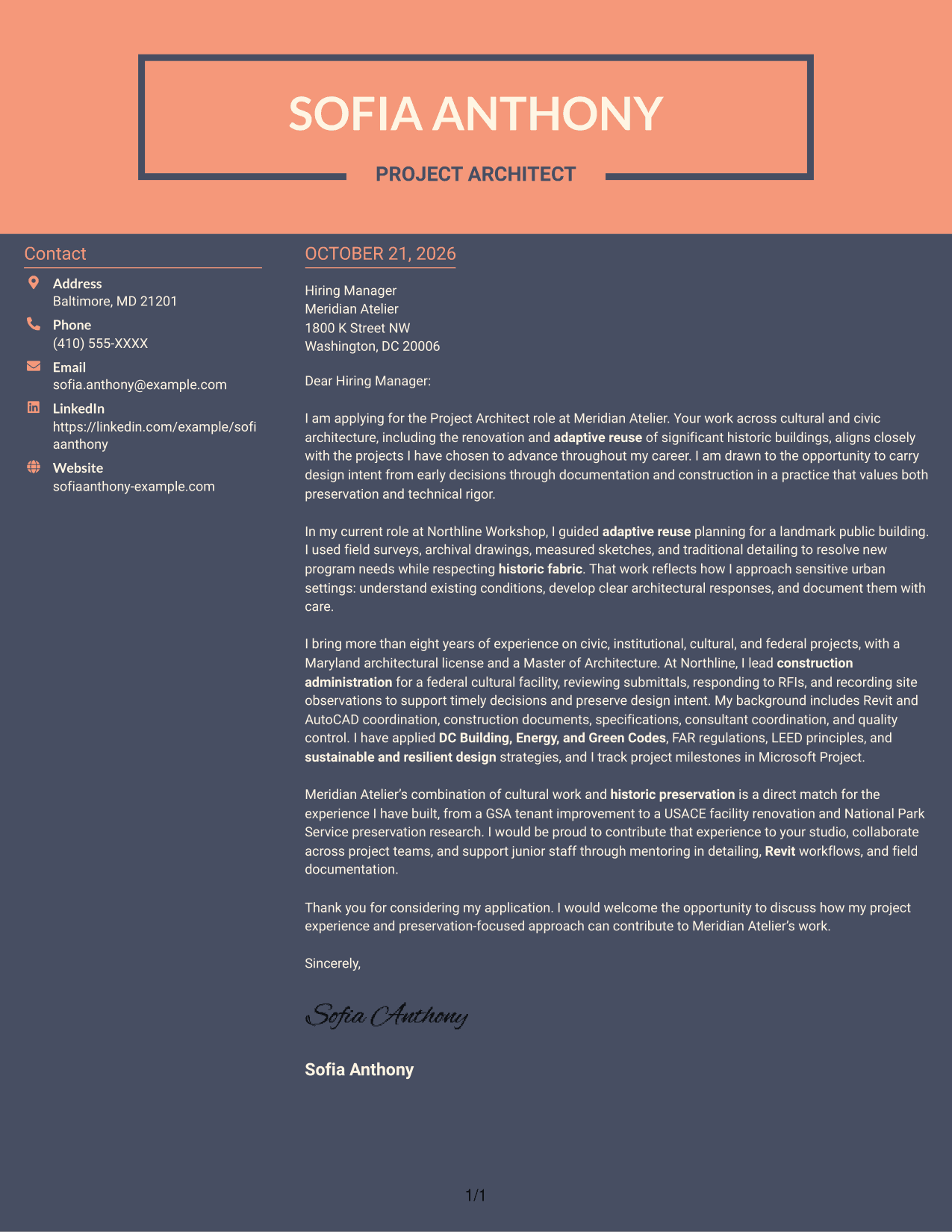 Cover letter example — page 1