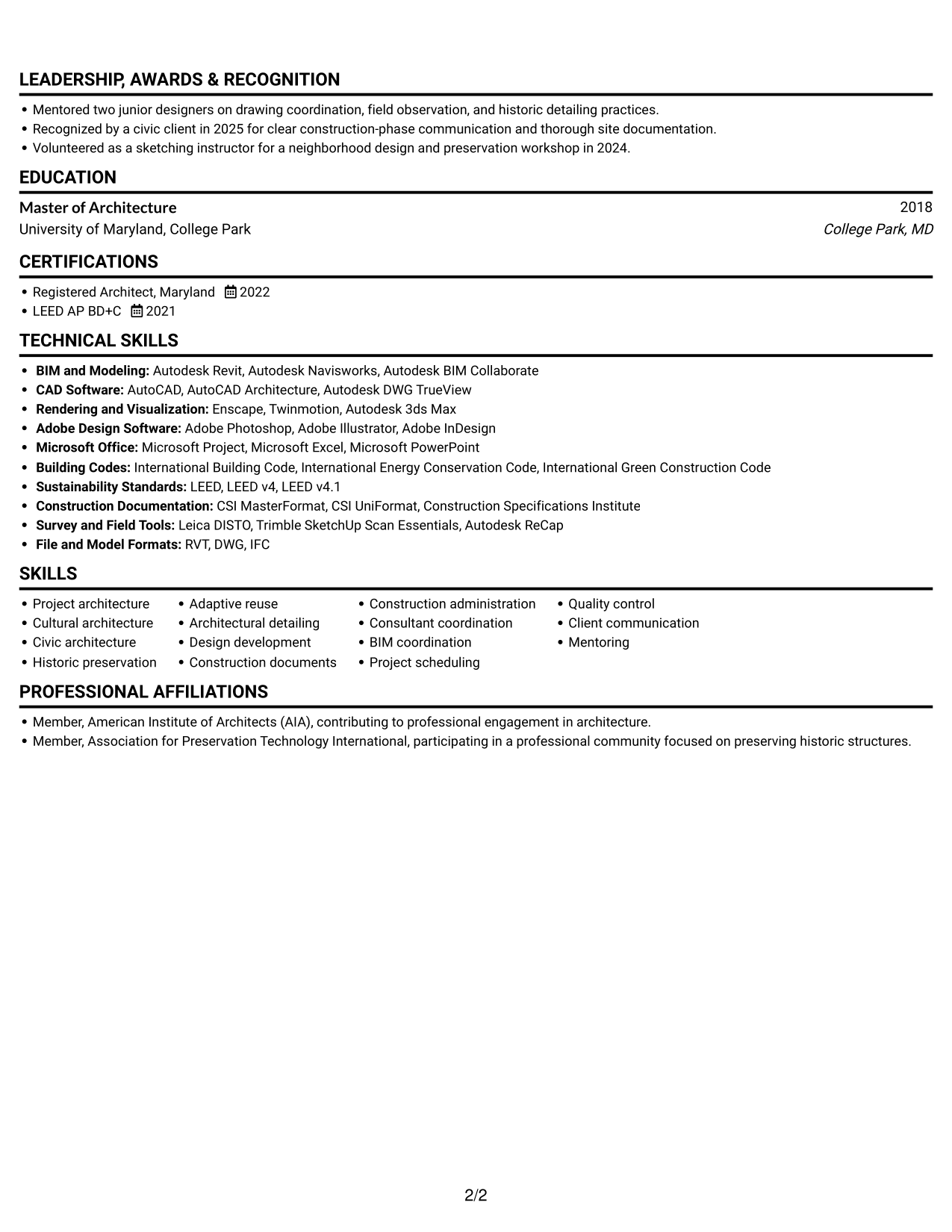 Resume example — page 2