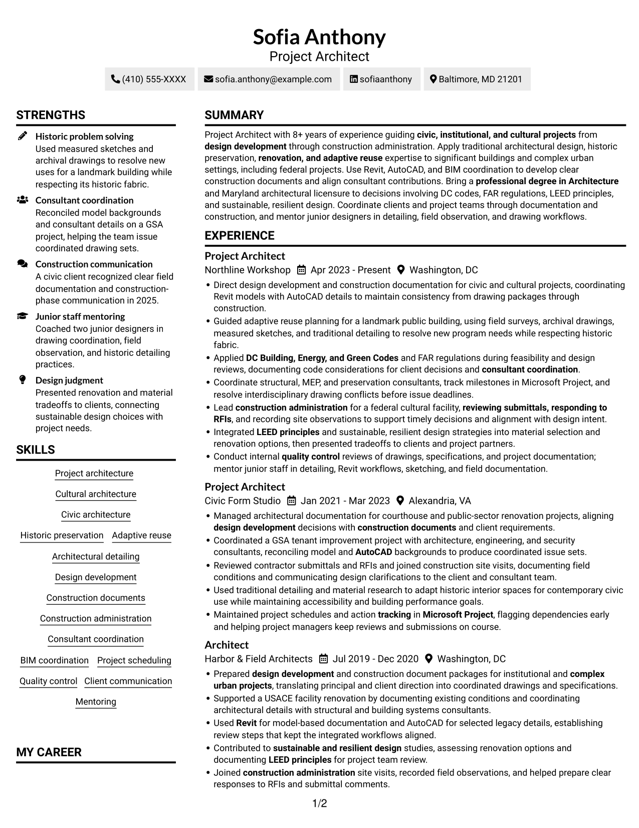 Resume example — page 1