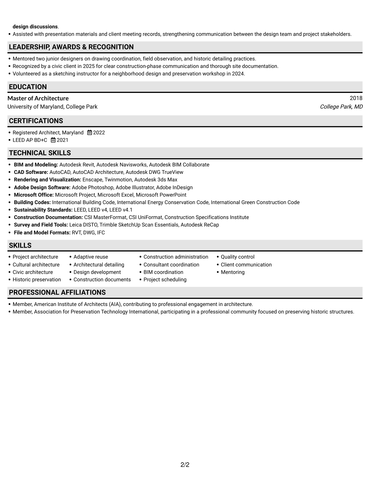 Resume example — page 2