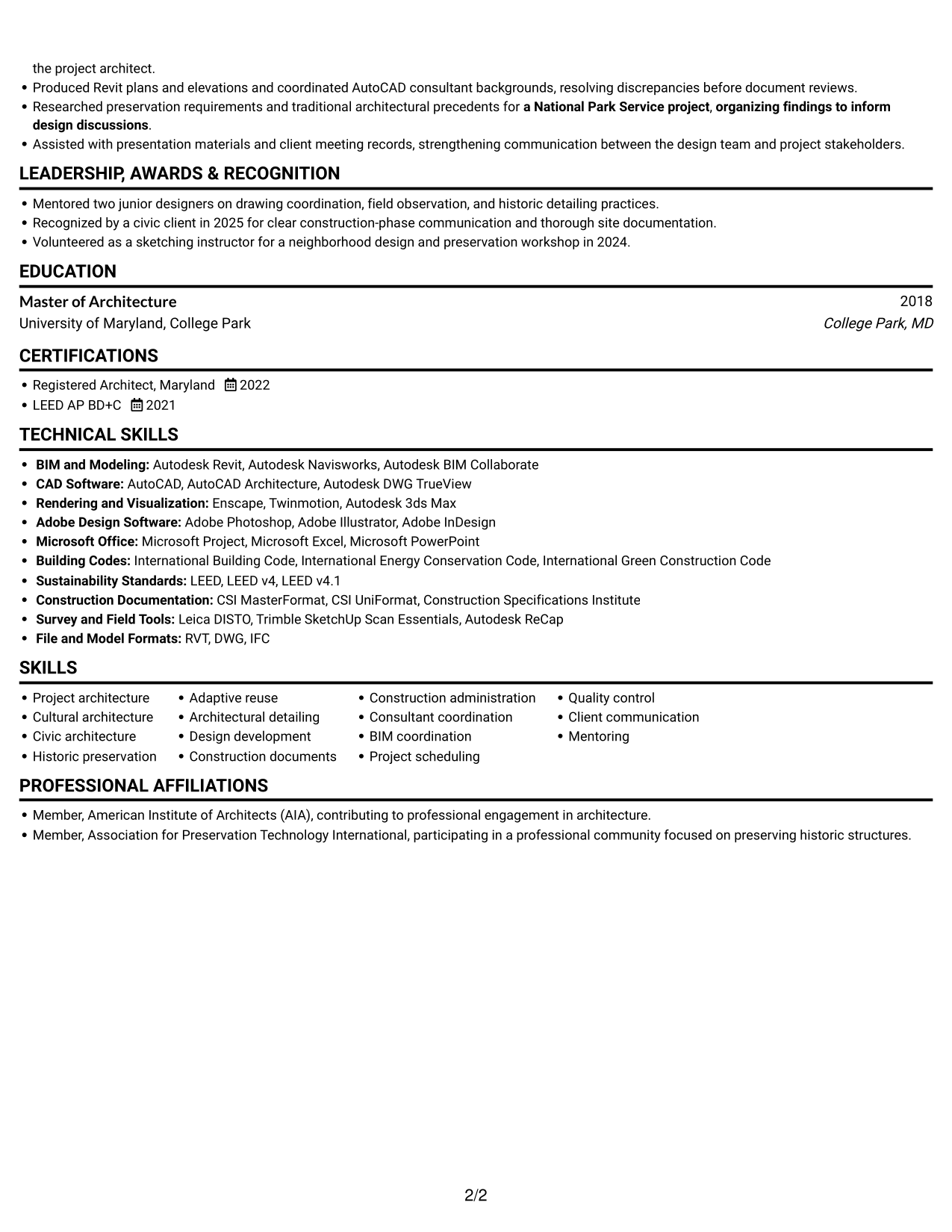Resume example — page 2