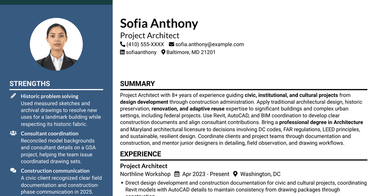 7 Project Architect - Cultural Architecture & Historic Preservation Resume Templates with Example
