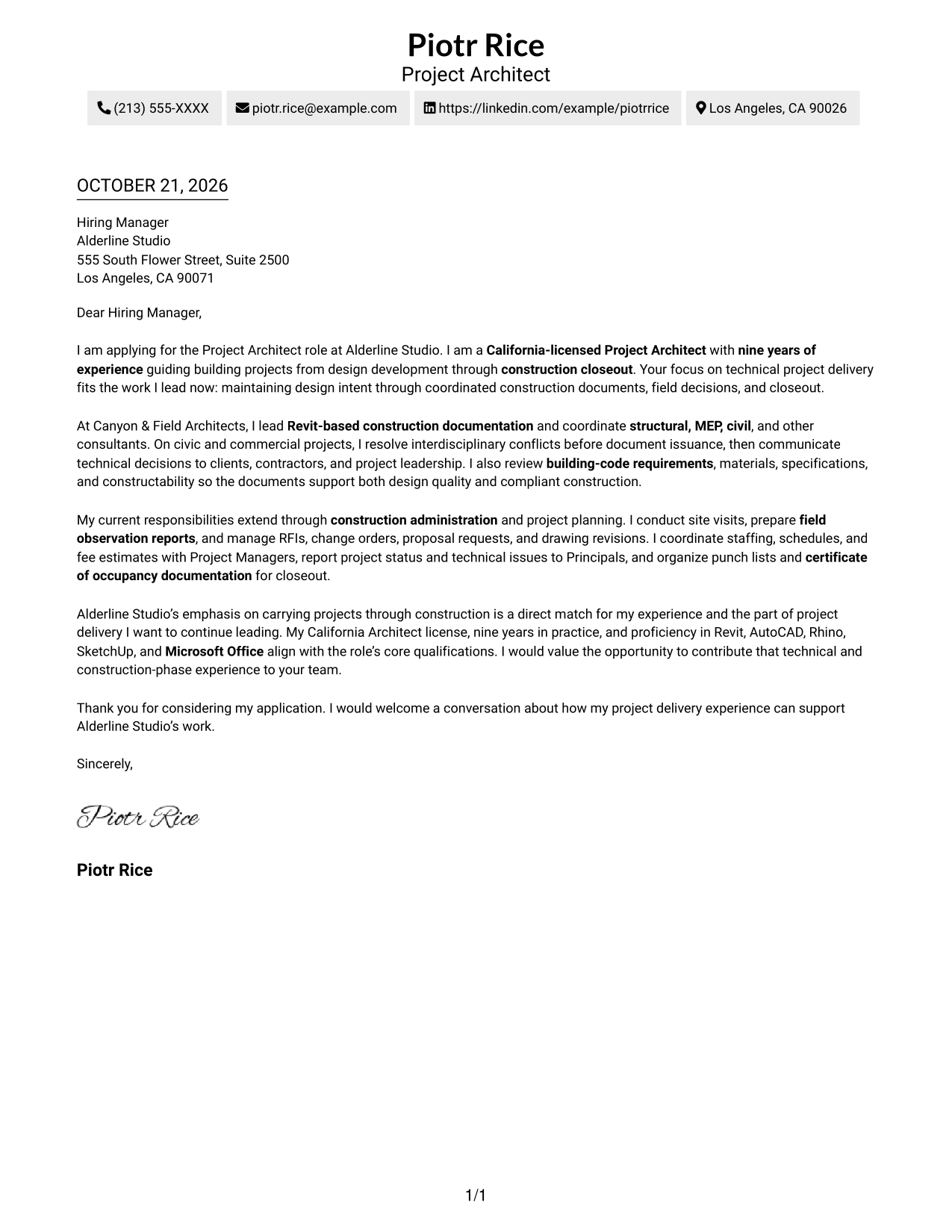 Cover letter example — page 1