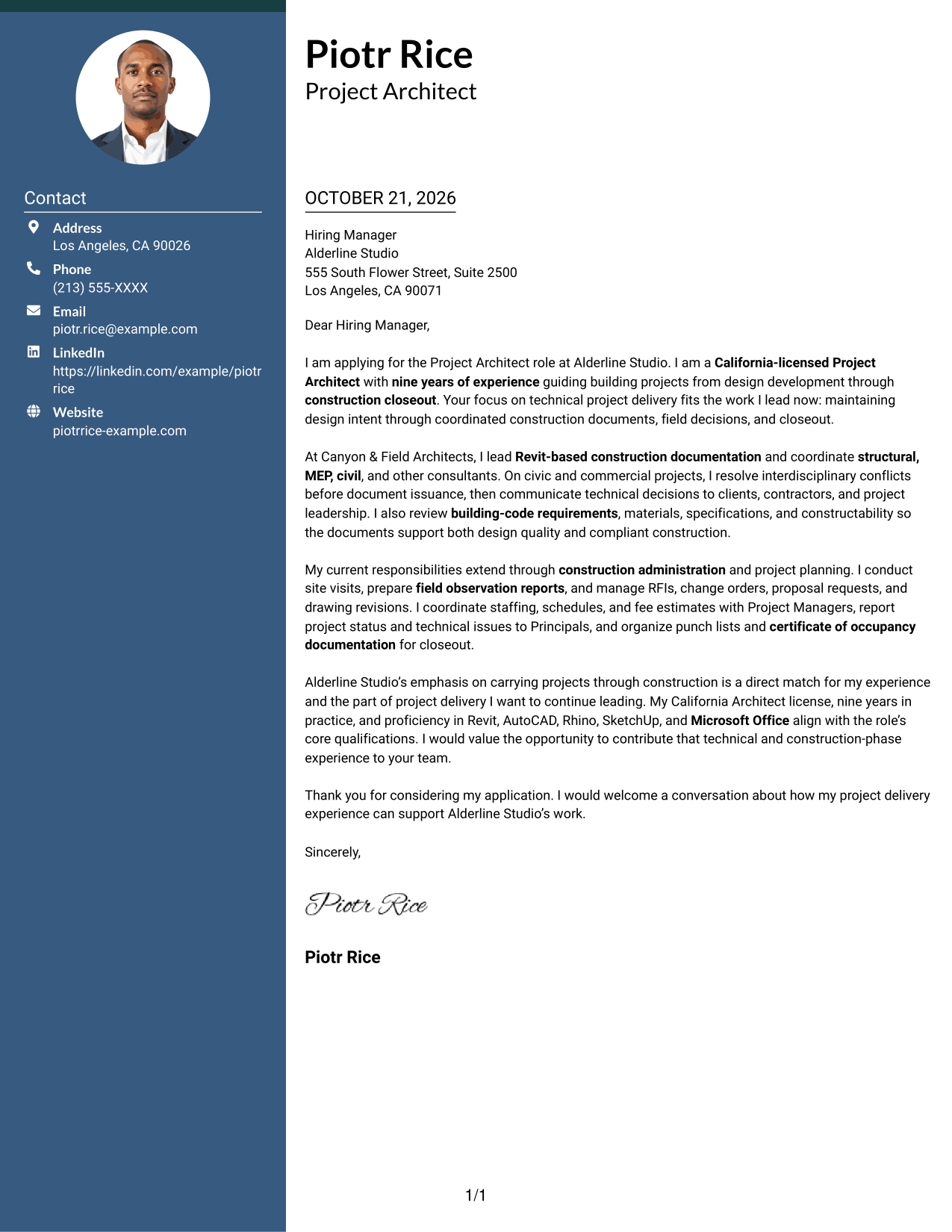 Cover letter example — page 1