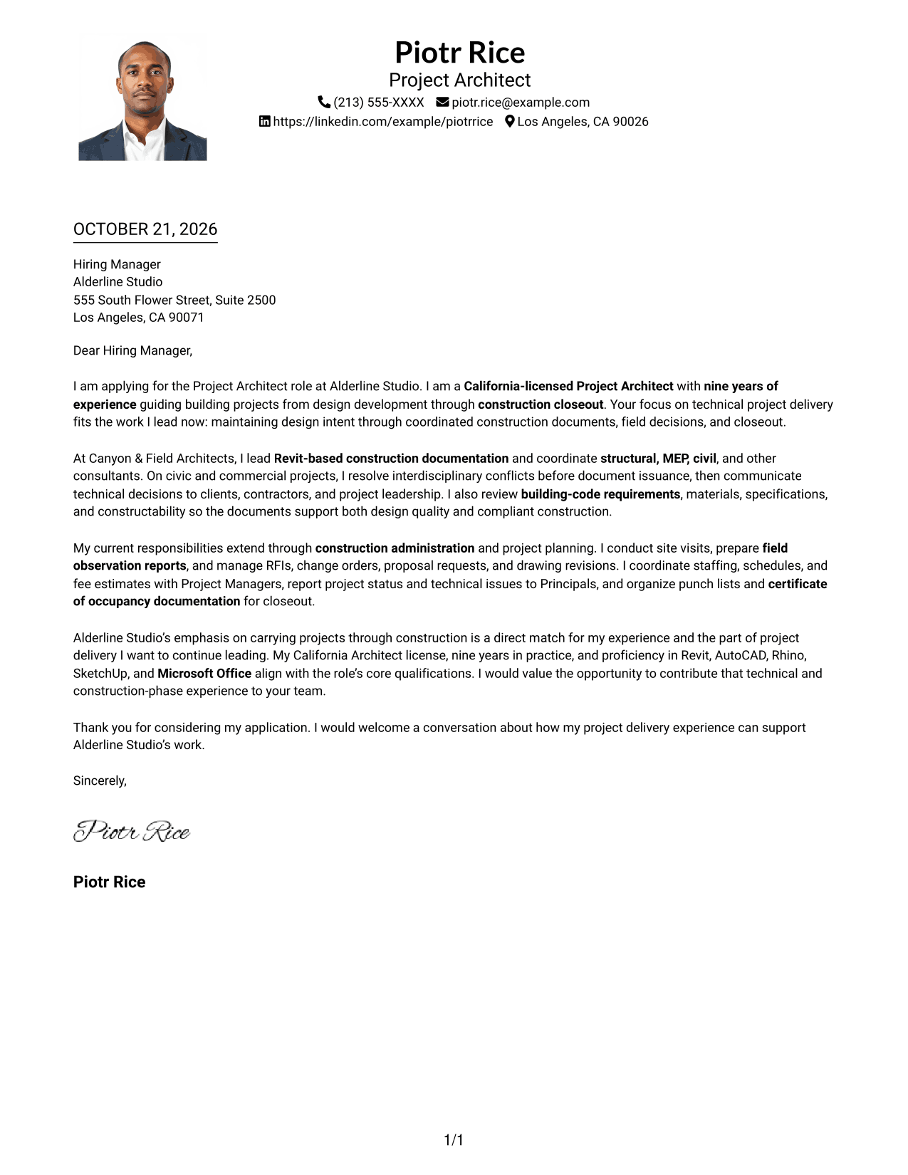 Cover letter example — page 1