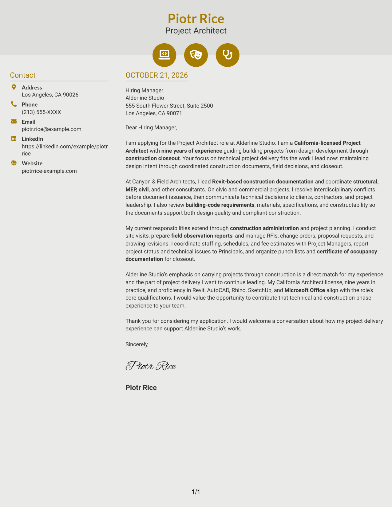 Cover letter example — page 1