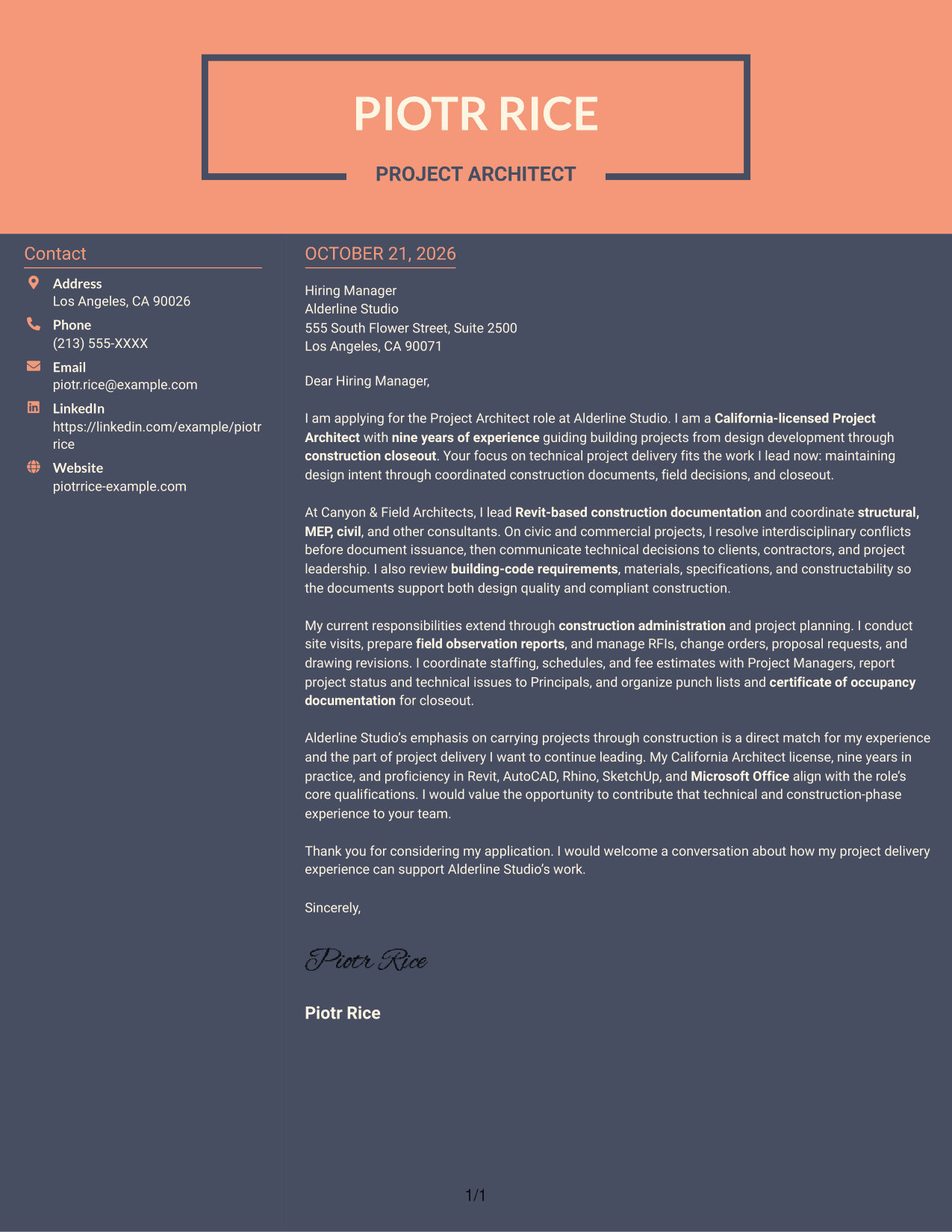 Cover letter example — page 1